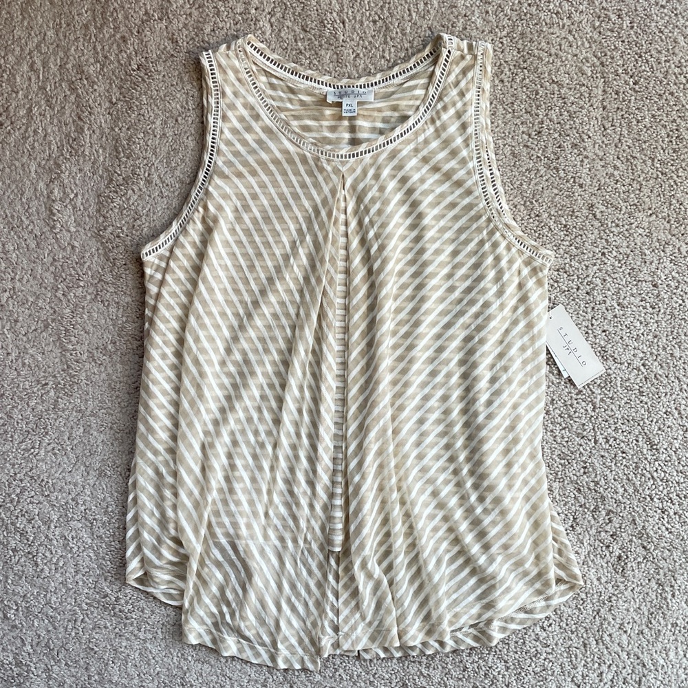 Studio JPR Chevron Striped Tan White Layered Flowy Sleeveless Top Petite XL